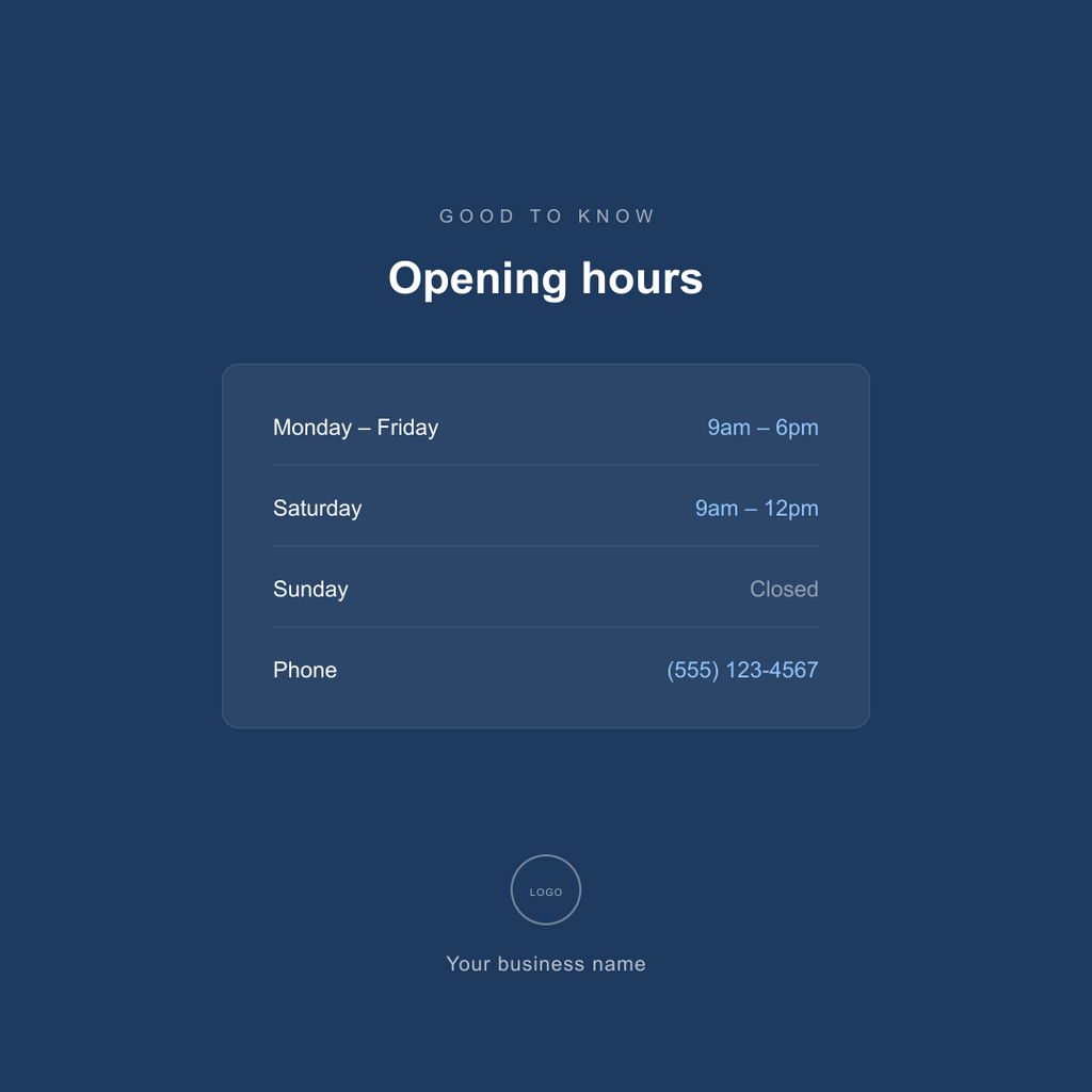 Opening hours - Instagram post