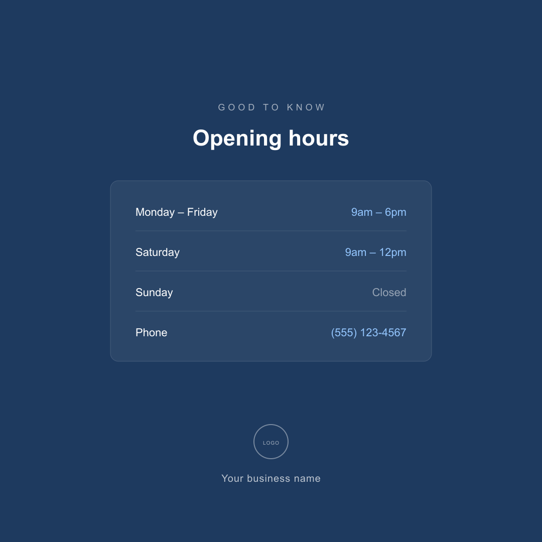 Opening hours - Instagram post